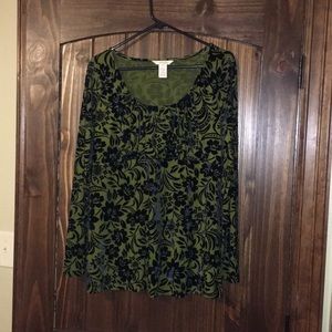 Sundance Velvet Burnout Top Blouse Green/Navy XL